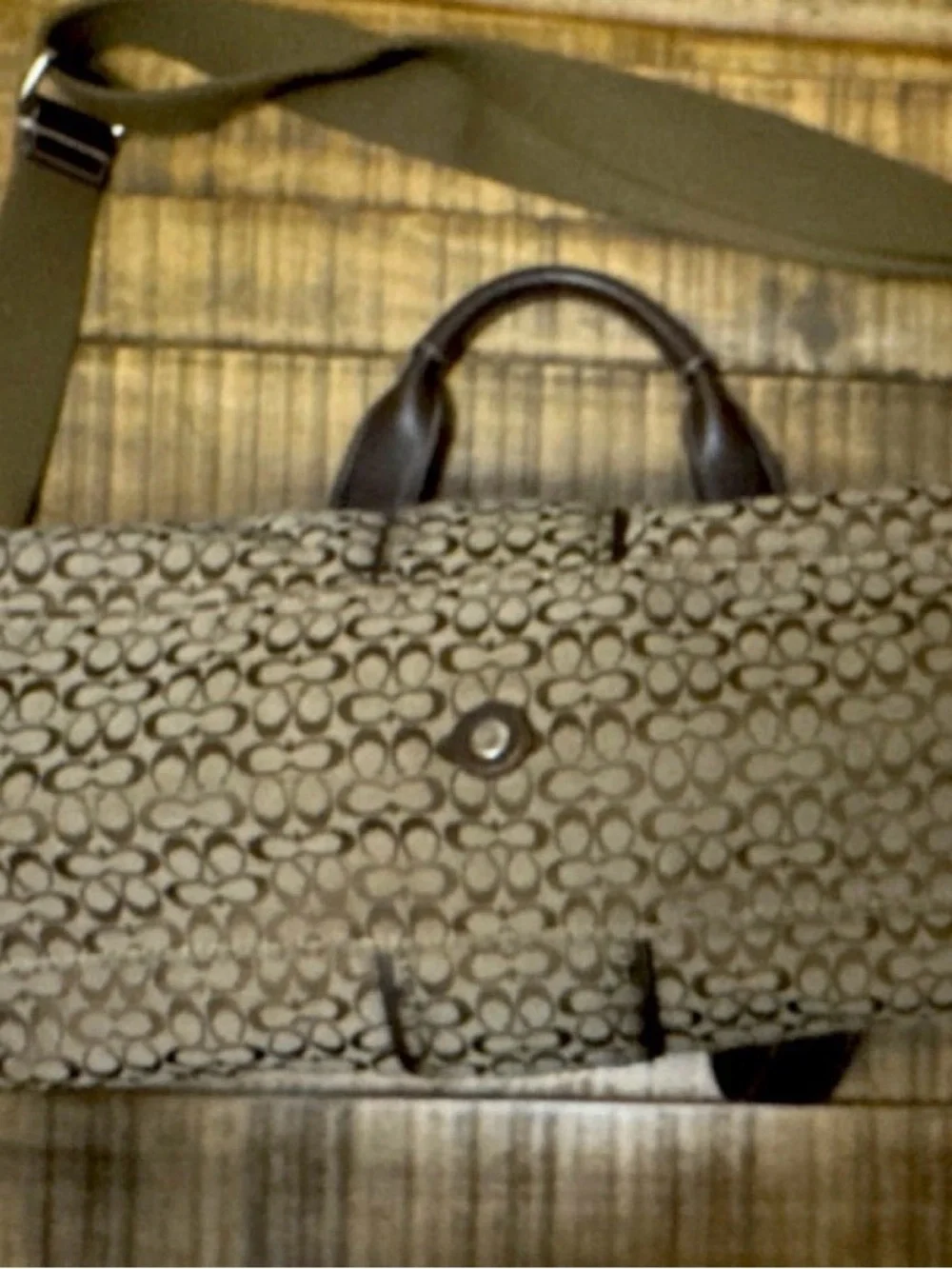 Coach Brown Signature Canvas Laptop Tote with Dark Leather Trim